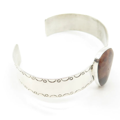925 Sterling Silver Vintage Jay King Desert Rose Fossil Tribal Cuff Bracelet 7"