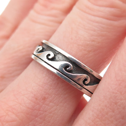 Chapal Zenray 925 Sterling Silver Vintage Wave Oxidized Band Ring Size 9.25