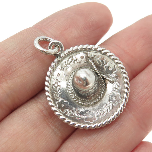 925 Sterling Silver Vintage Mexican Sombrero Charm Pendant