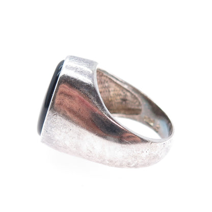 KEN CRAFTS 925 Sterling Silver Vintage Real Black Onyx Oxidized Ring Size 7