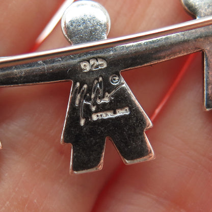 NALDO 925 Sterling Silver 2-Tone Vintage Children Holding Hands Heart Pin Brooch