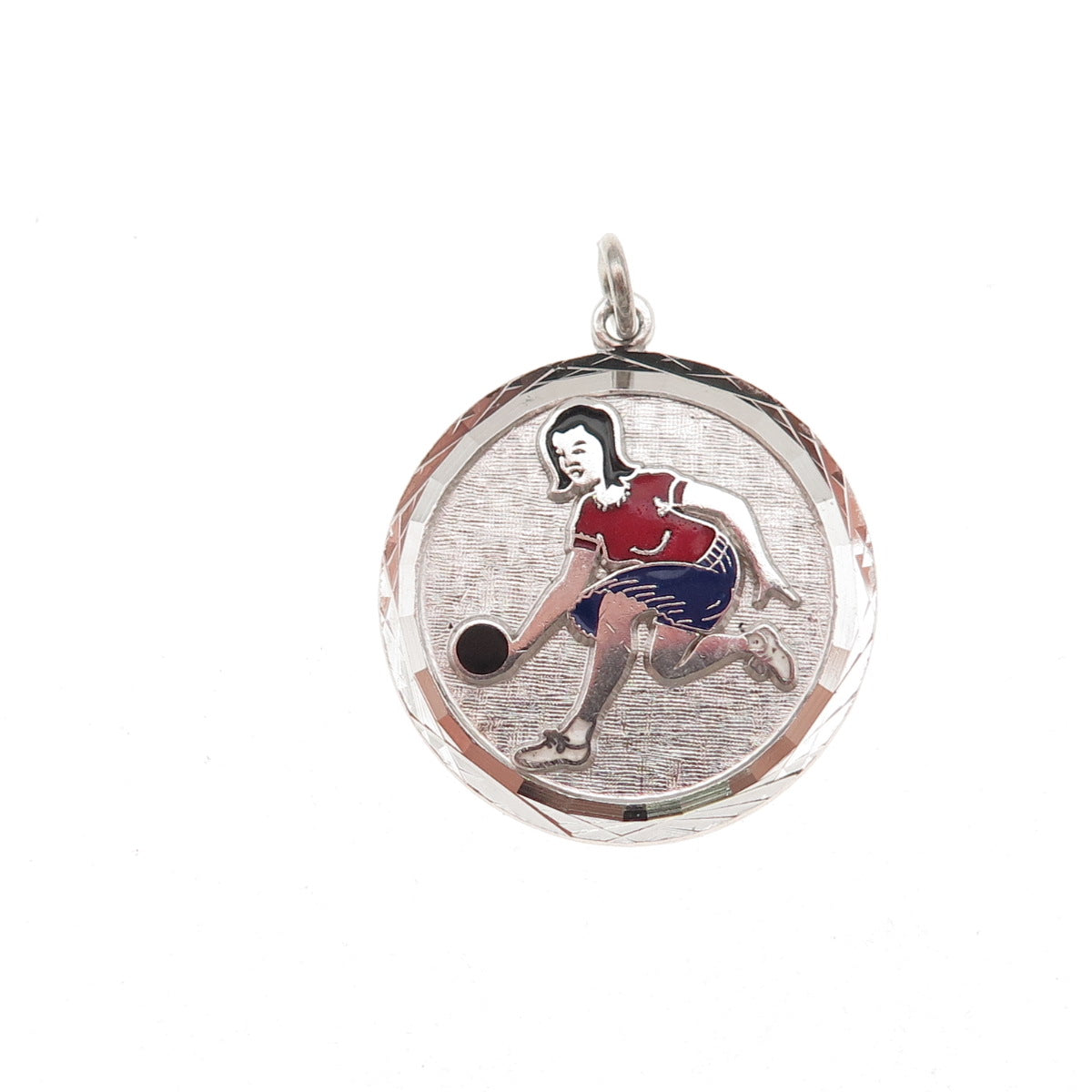 Griffith & Sons 925 Sterling Vintage Enamel Bowling Female Player Charm Pendant