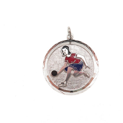 Griffith & Sons 925 Sterling Vintage Enamel Bowling Female Player Charm Pendant