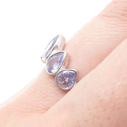 BOMB PARTY 925 Sterling Silver Real Pear-Cut Tanzanite Gemstone Ring Size 7.5
