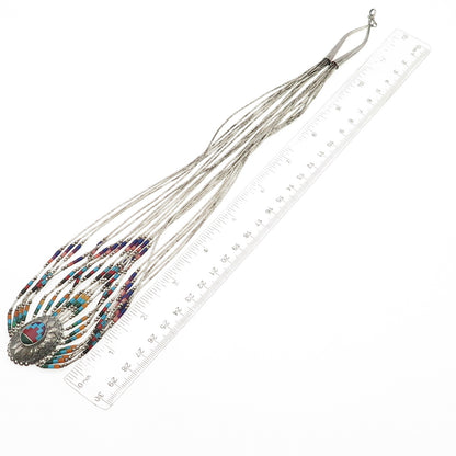 TK Emerson Navajo Old Pawn 925 Sterling Vintage Multi-Gem 10-Strand Necklace 24"