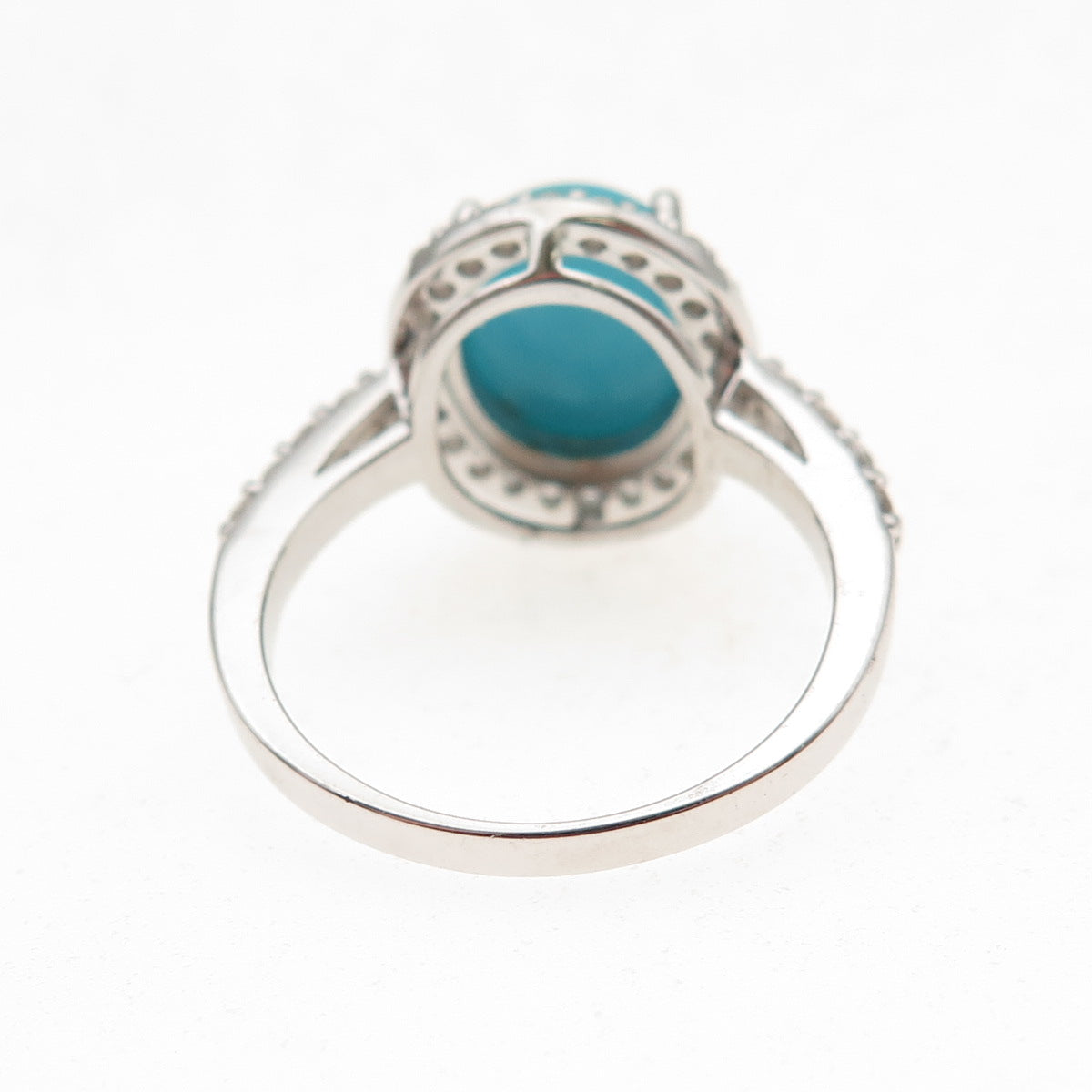 925 Sterling Silver Real Sleeping Beauty Turquoise & White Topaz Ring Size 8