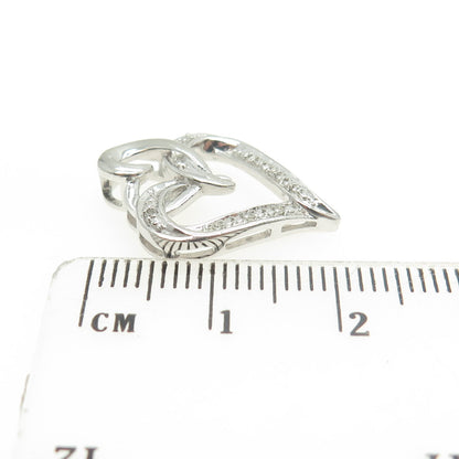 925 Sterling Silver Real Round-Cut Diamond Interlocked Hearts Slide Pendant