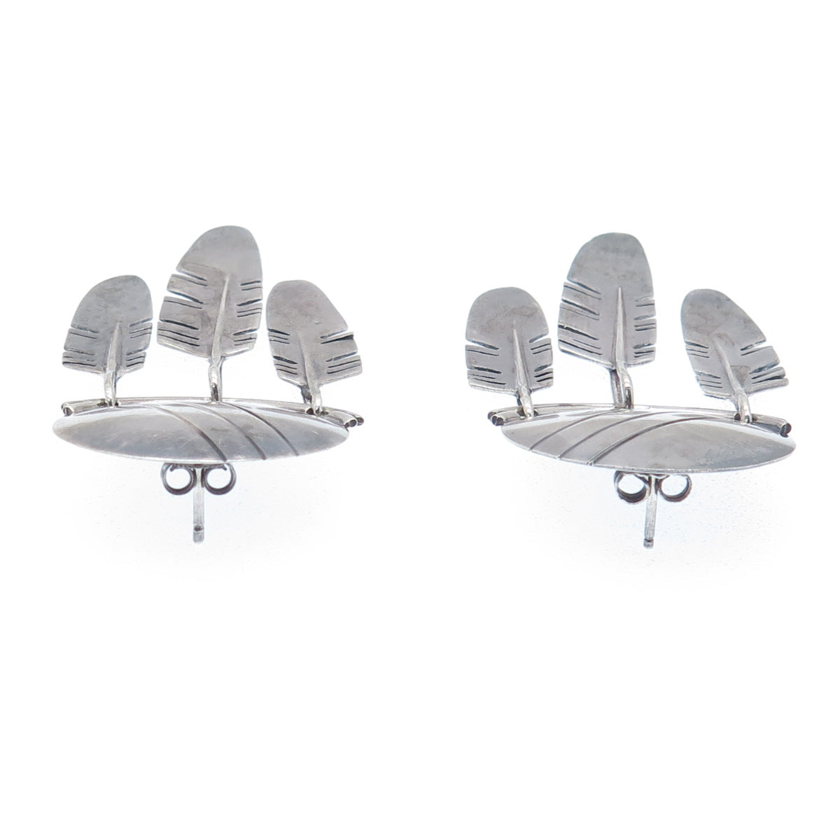 RAY TRACEY & KNIFEWING SEGURA Old Pawn Sterling Silver Feather Tribal Earrings