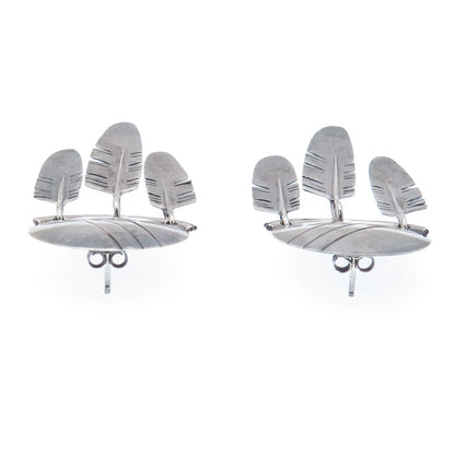 RAY TRACEY & KNIFEWING SEGURA Old Pawn Sterling Silver Feather Tribal Earrings