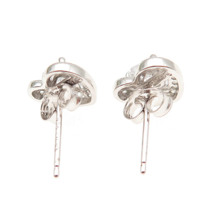 925 Sterling Silver Heart & Round-Cut C Z Stud Earrings
