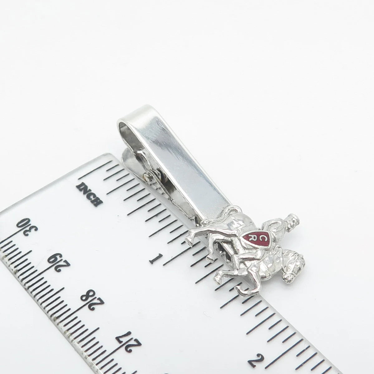 925 Sterling Silver Vintage Enamel Roman Warrior on Horse Bar Tie Clip