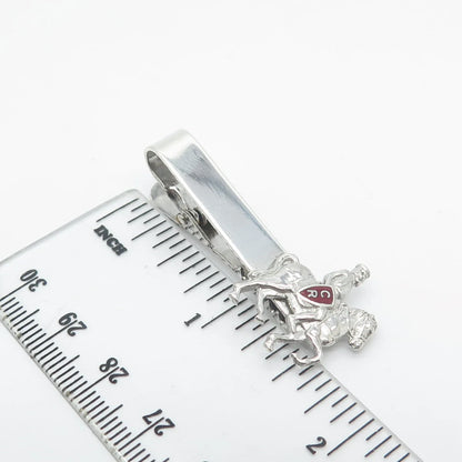 925 Sterling Silver Vintage Enamel Roman Warrior on Horse Bar Tie Clip