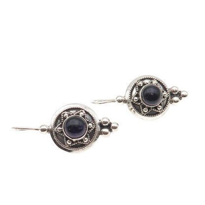 925 Sterling Silver Vintage Real Amethyst Star of David Beaded Oxidized Earrings