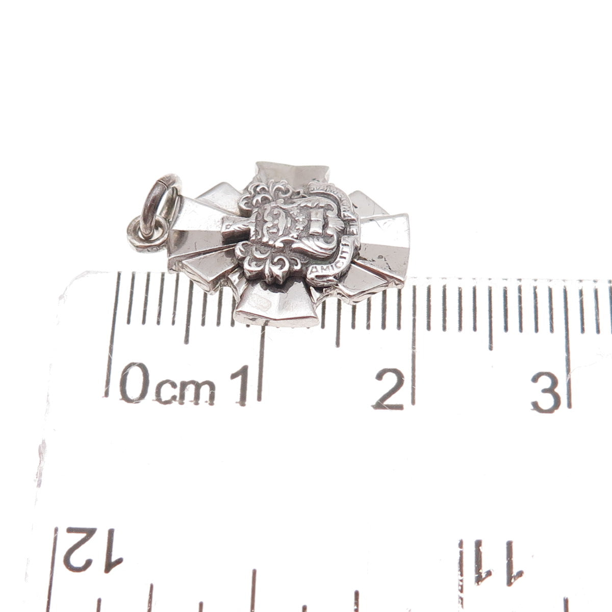 925 Sterling Silver Antique Art Deco Amicitia Fraternitas Cross Charm Pendant
