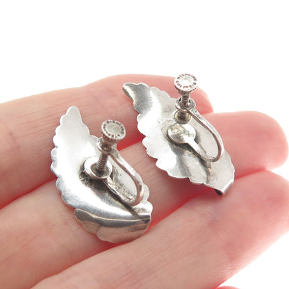 925 Sterling Silver Antique Art Deco Floral Leaf Screw Back Earrings