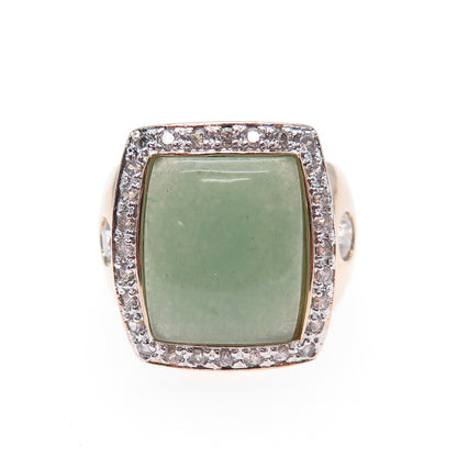 ROSS SIMONS 925 Sterling Silver Rose Gold Plated Aventurine & C Z Ring Size 8.25