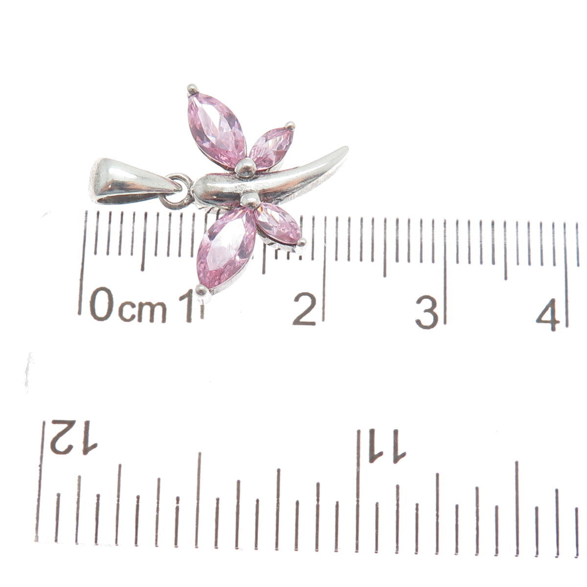 925 Sterling Silver Vintage Pink Marquise-Cut Shaped C Z Dragonfly Pendant