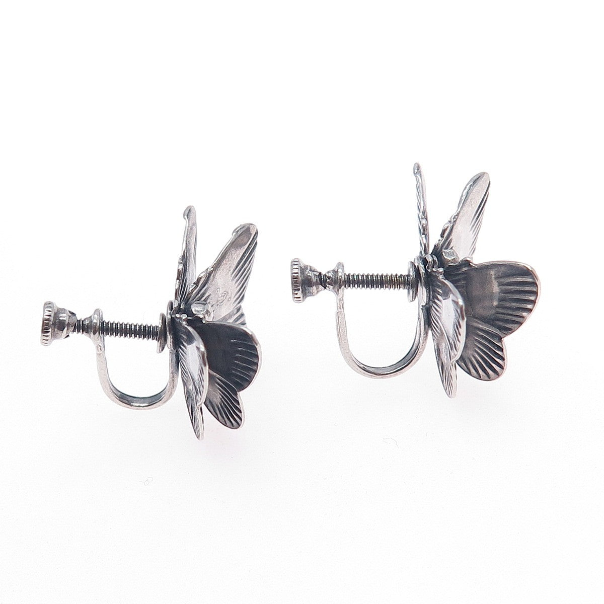 925 Sterling Silver Antique Art Deco Butterfly Oxidized Screw Back Earrings