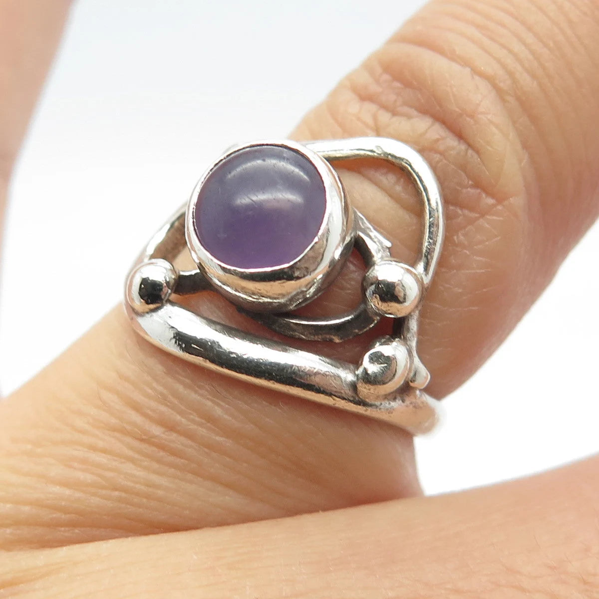 925 Sterling Silver Vintage Krystyna's Real Amethyst Gemstone Ring Size 6.75