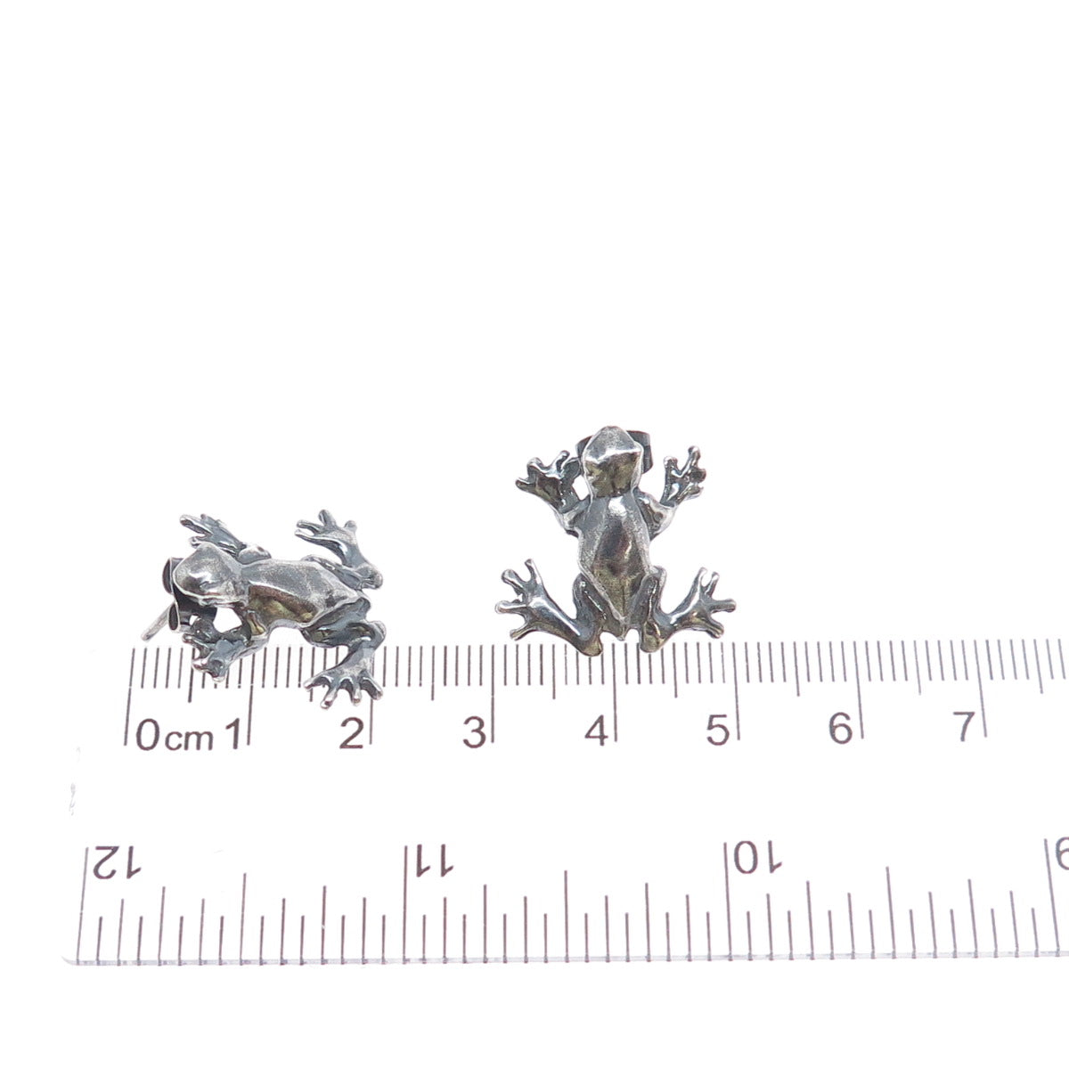 925 Sterling Silver Vintage Frog Good Luck Oxidized Earrings