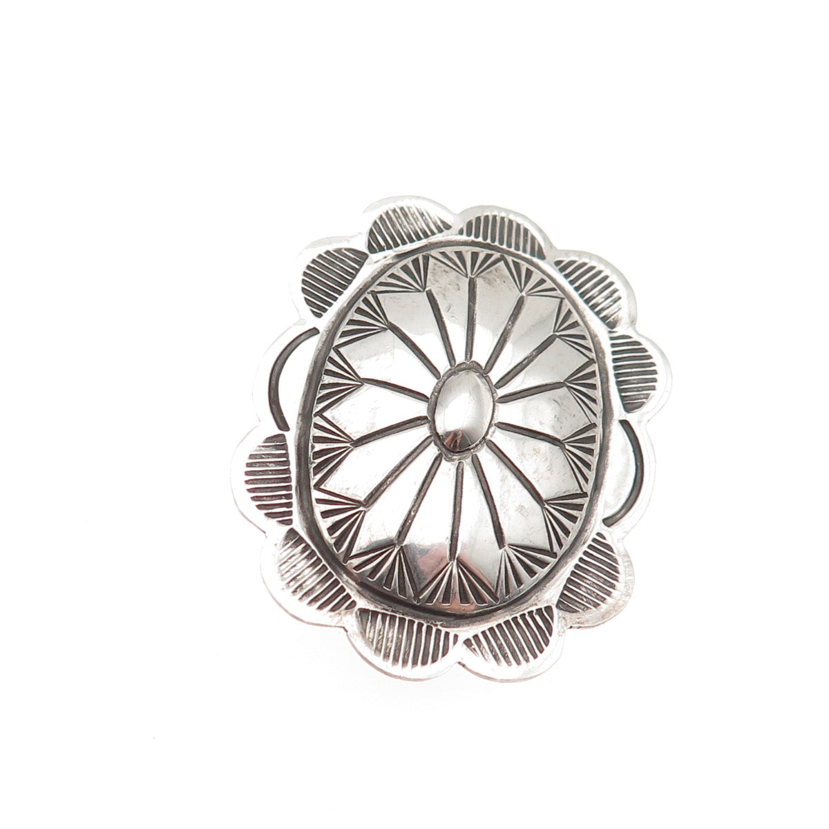 Old Pawn Sterling Silver Vintage Southwestern Concho Oxidized Tribal Pin Brooch