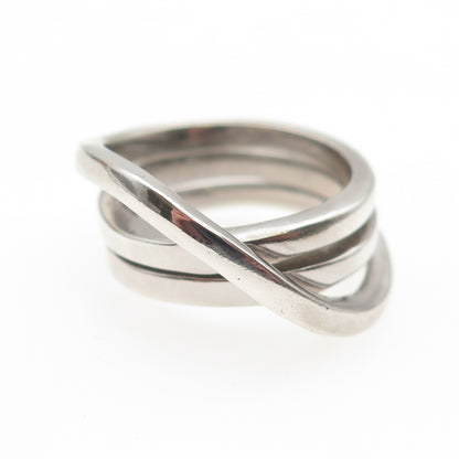 925 Sterling Silver Vintage Modernist Crisscross Spiral Ring Size 7
