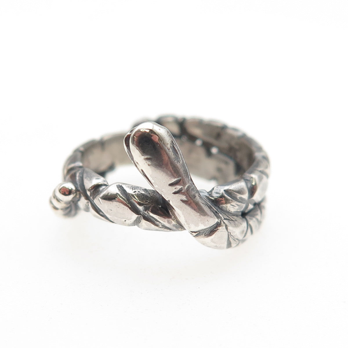 925 Sterling Silver Vintage Snake Oxidized Wrap Ring Size 5.75