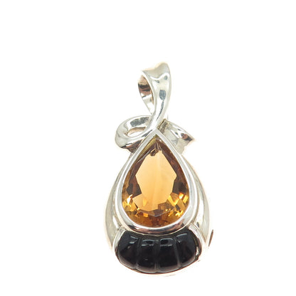 MICHELLE ALBALA 925 Sterling Silver Real Citrine & Black Onyx Drop Pendant