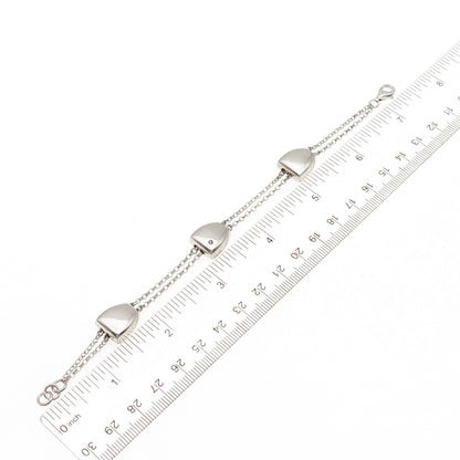 925 Sterling Silver Real Round-Cut Diamond Station 2-Row Cable Link Bracelet 7"