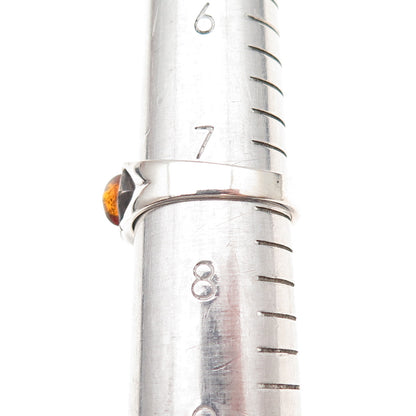 925 Sterling Silver Vintage Poland Real Amber Oxidized Ring Size 7.5