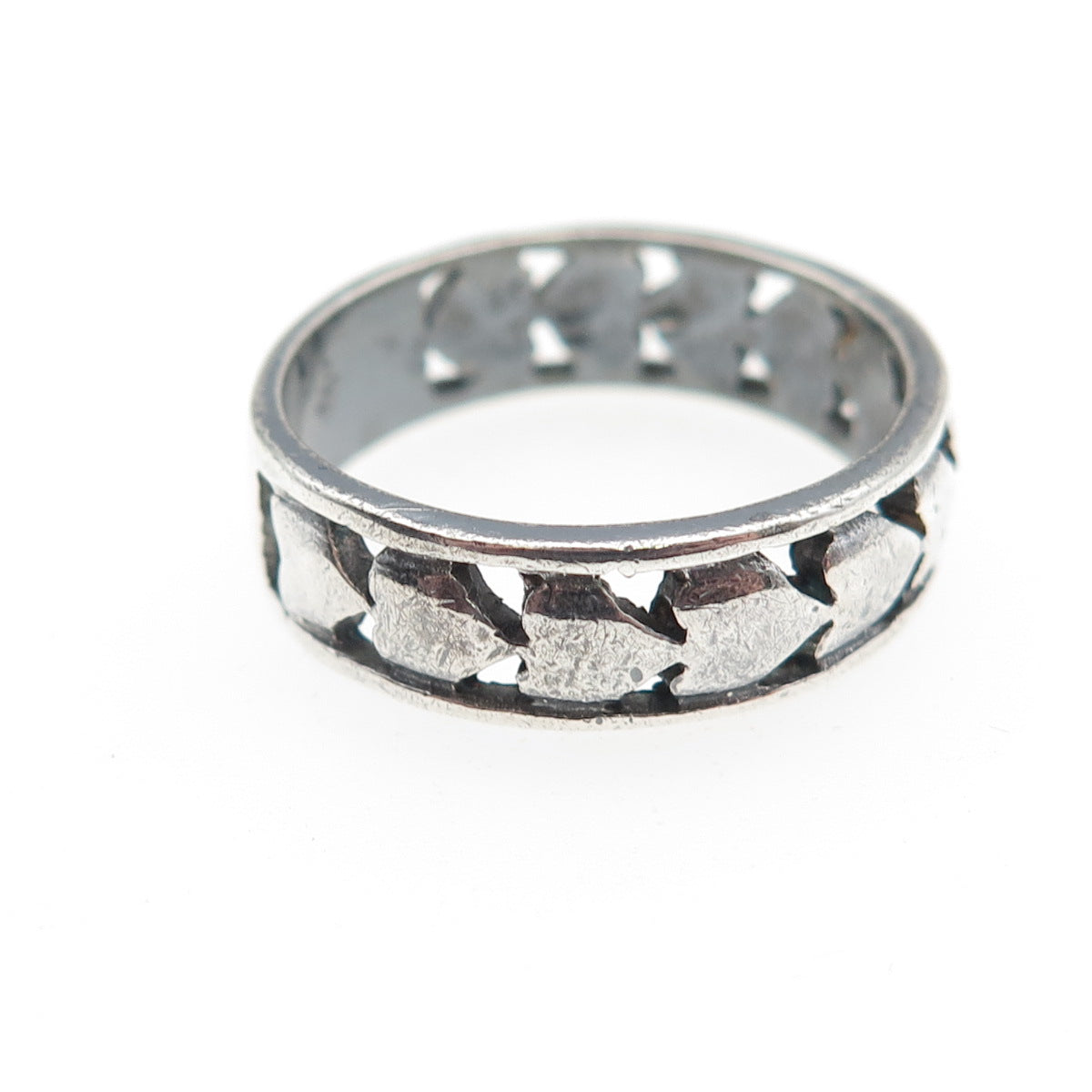 925 Sterling Silver Vintage Heart Oxidized Band Ring Size 9.25