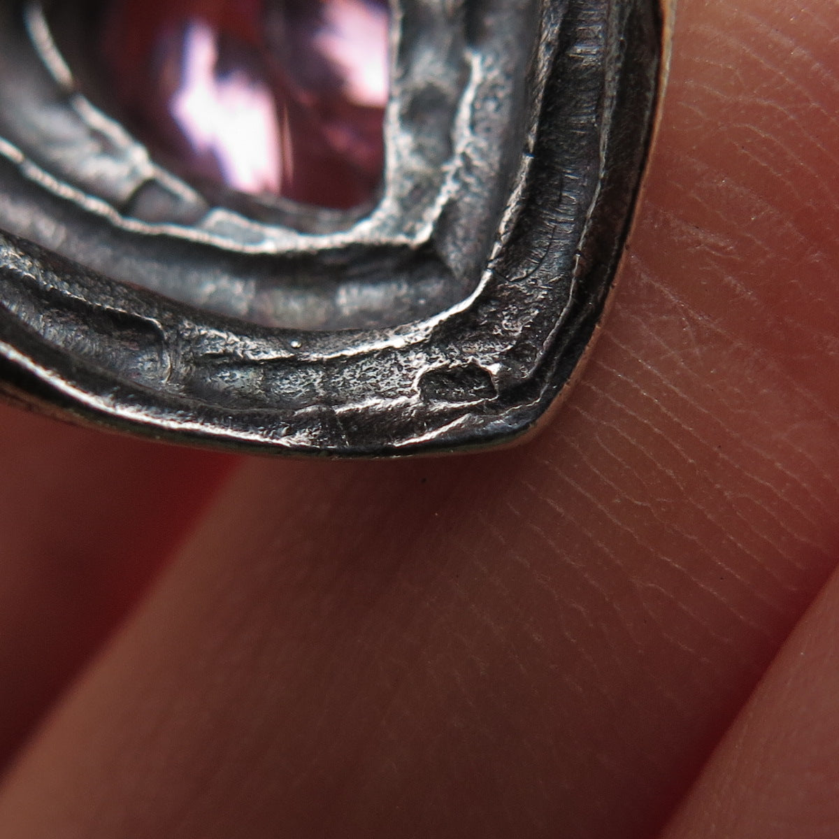 925 Sterling Silver Vintage Pear-Cut Pink C Z Modernist Oxidized Ring Size 5.75