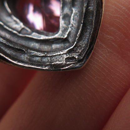 925 Sterling Silver Vintage Pear-Cut Pink C Z Modernist Oxidized Ring Size 5.75