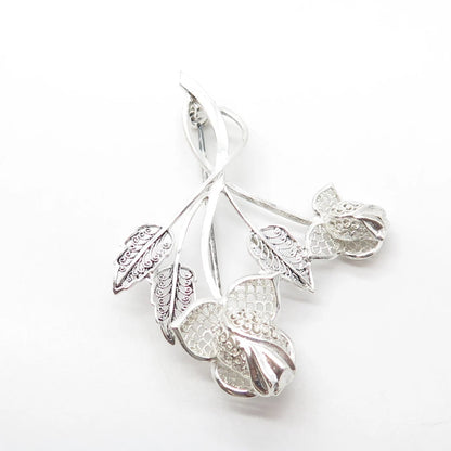 925 Sterling Silver Vintage Germany Floral Leaf Pin Brooch