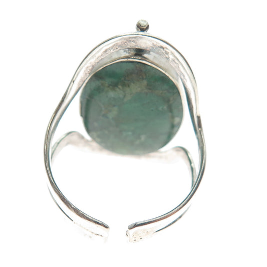 950 Silver Vintage Sodalite & Turquoise Gem Reversible Adjustable Ring Size 8.5