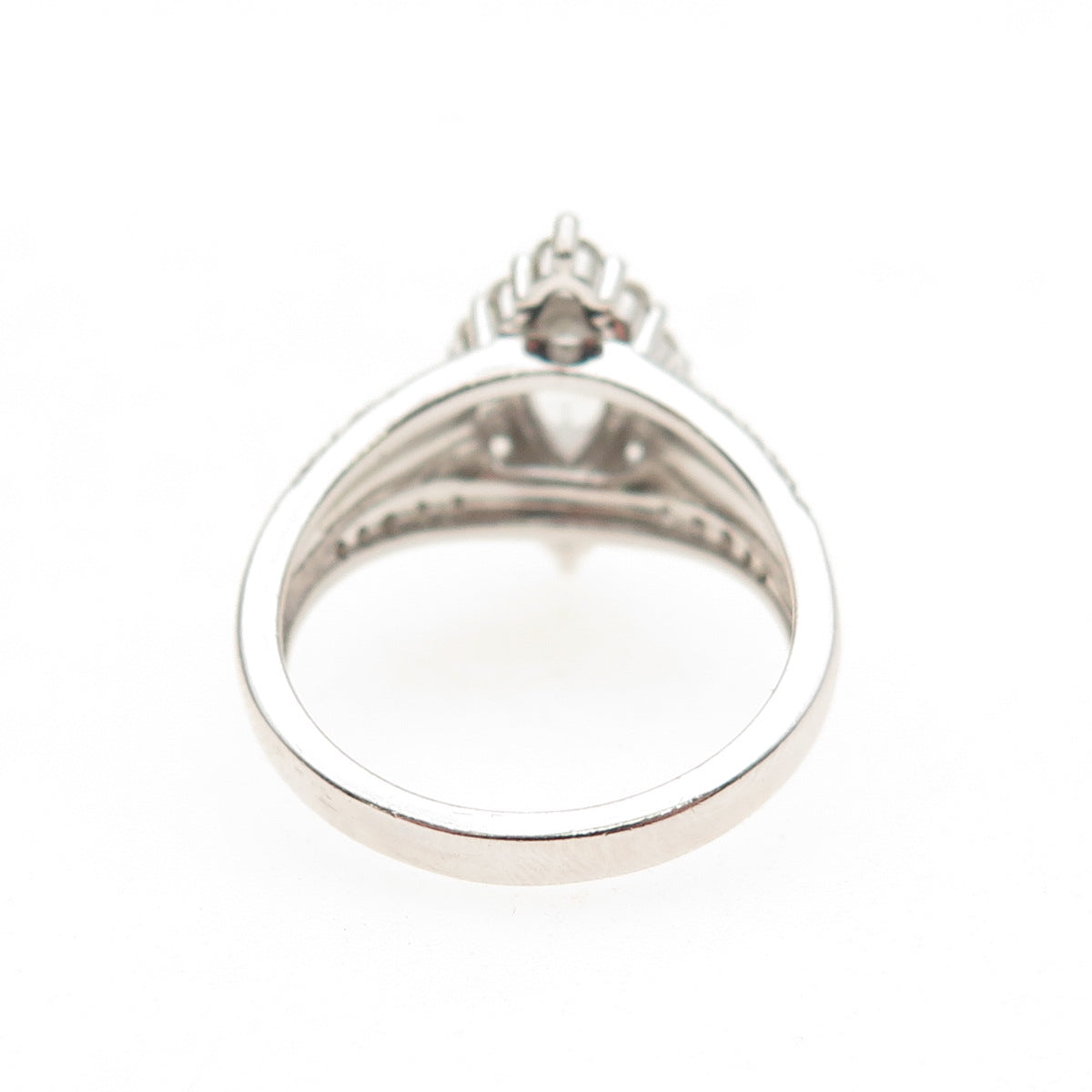 925 Sterling Silver Real Marquise & Round-Cut White Topaz Ring Size 7