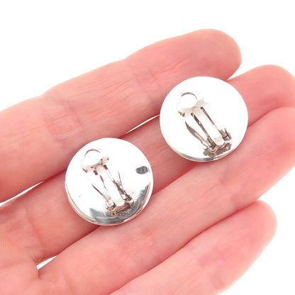 925 Sterling Silver Vintage Floral Oxidized Clip On Earrings