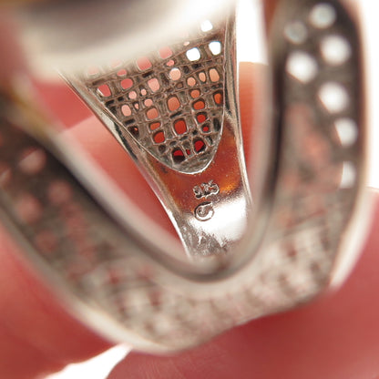 925 Sterling Silver Vintage Real Amber Modernist Oxidized Ring Size 11.25