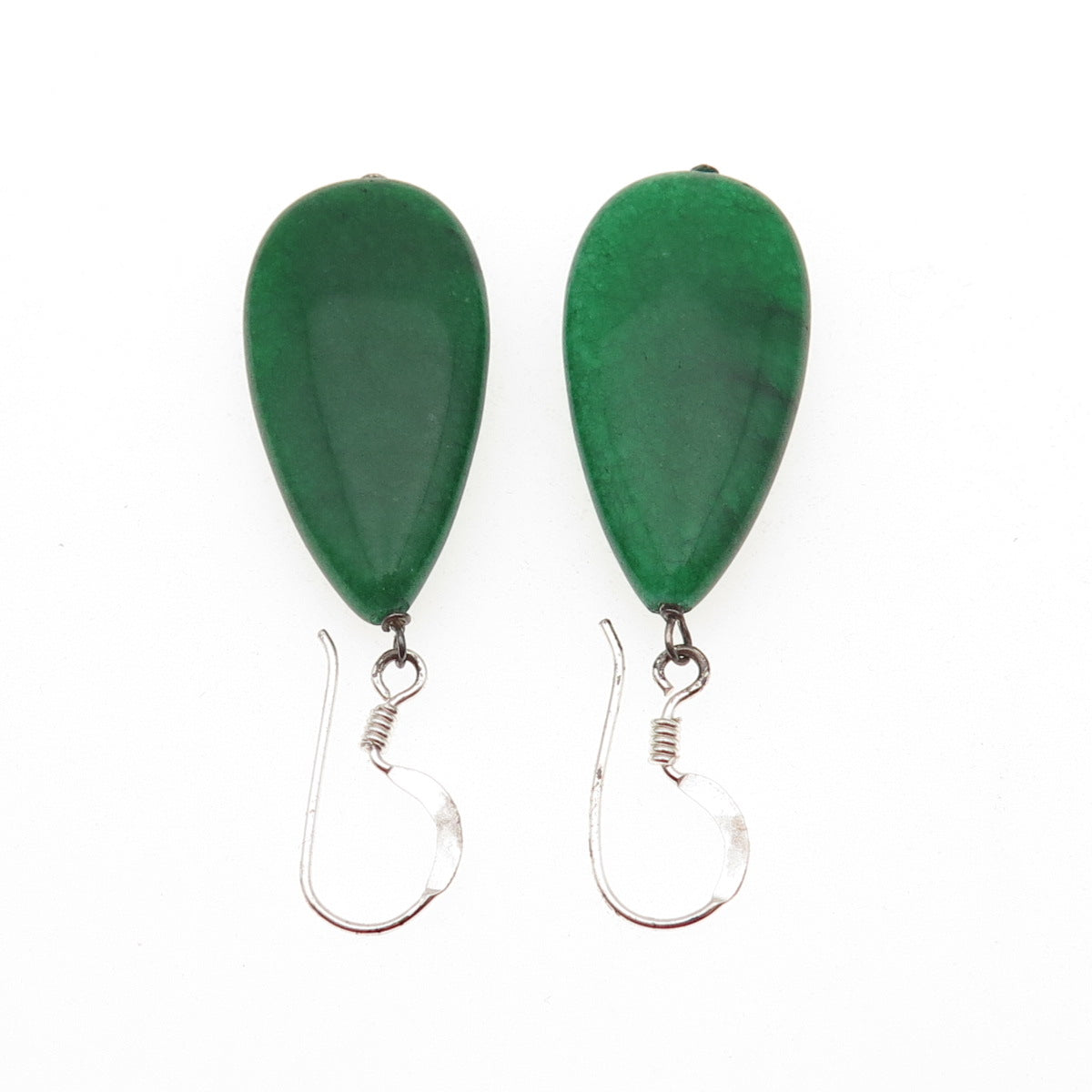 925 Sterling Silver Real Pear-Cut Aventurine Teardrop Dangle Earrings