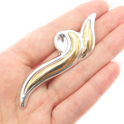 925 Sterling Silver 2-Tone Vintage Mexico Modernist Wavy Pin Brooch