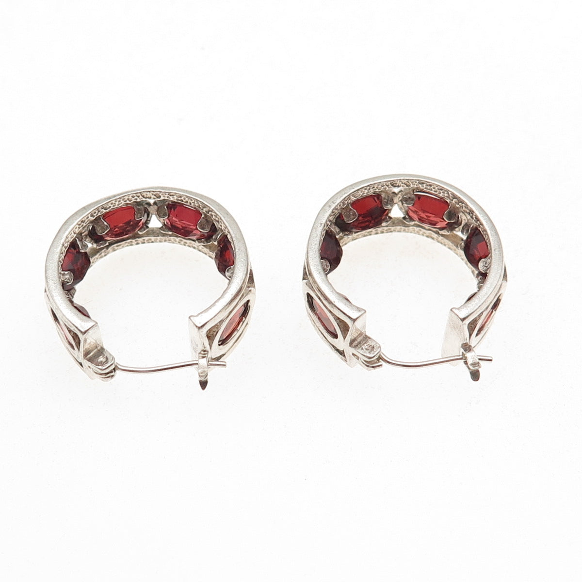 Clyde Duneier Sterling Silver Vintage Real Red Garnet All Around Hoop Earrings