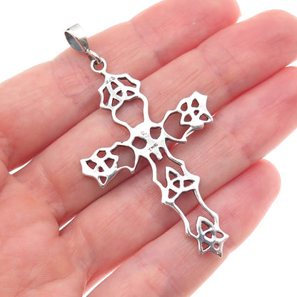 925 Sterling Silver Vintage Faith Abounds Trinity Cross Oxidized Charm Pendant