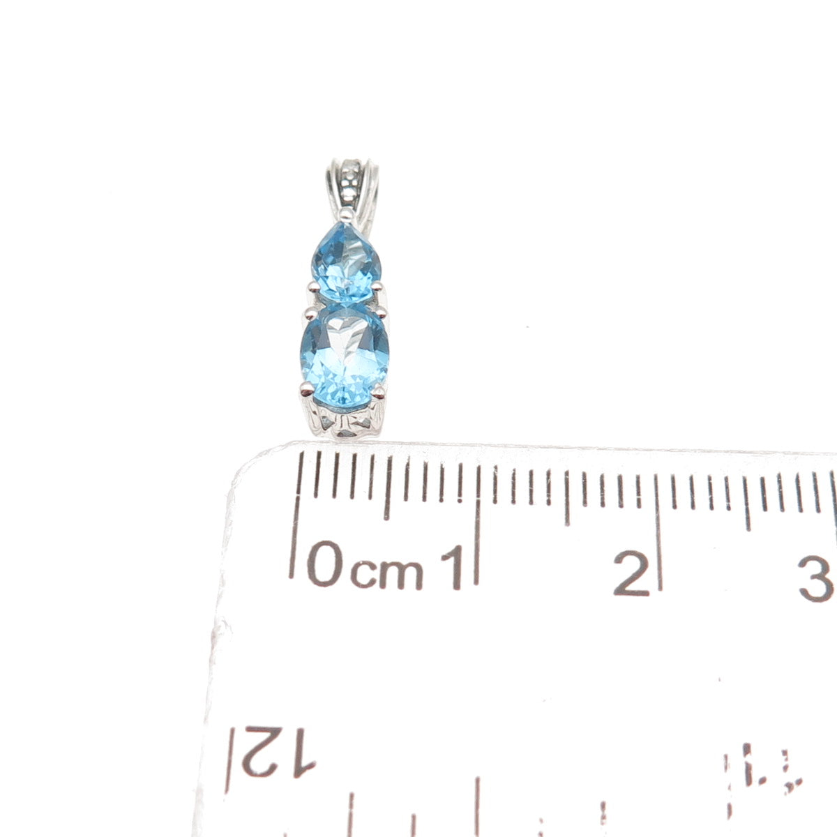 Chuck Clemency 925 Sterling Silver Real Oval & Pear-Cut Blue Topaz Mini Pendant