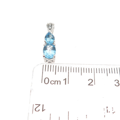 Chuck Clemency 925 Sterling Silver Real Oval & Pear-Cut Blue Topaz Mini Pendant