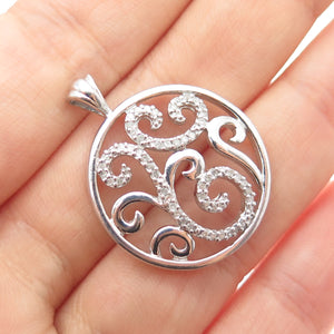 HN HENG NGAI 925 Sterling Silver Real Round-Cut Diamond Scroll Charm Pendant