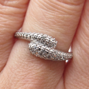 DSMK 925 Sterling Silver Real Round-Cut White Topaz Bypass Ring Size 7.25