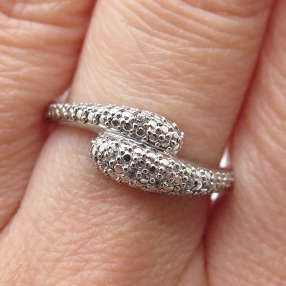 DSMK 925 Sterling Silver Real Round-Cut White Topaz Bypass Ring Size 7.25