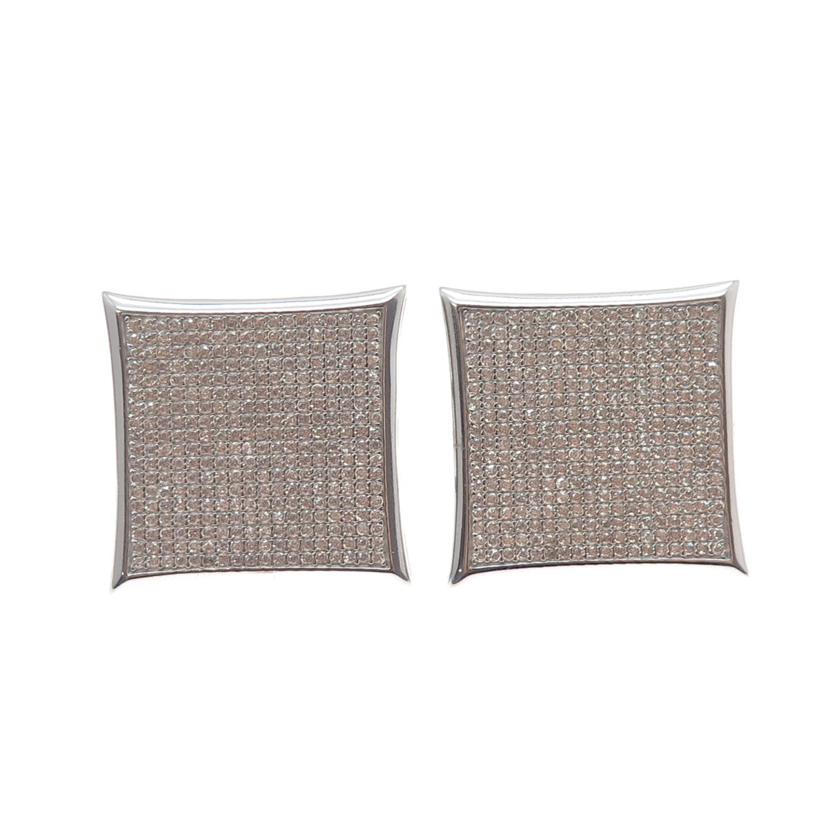 925 Sterling Silver Round-Cut C Z 25mm Square Stud Earrings