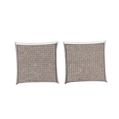 925 Sterling Silver Round-Cut C Z 25mm Square Stud Earrings