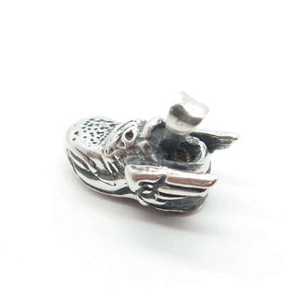 925 Sterling Silver Vintage Sneakers w/ Wings Pendant